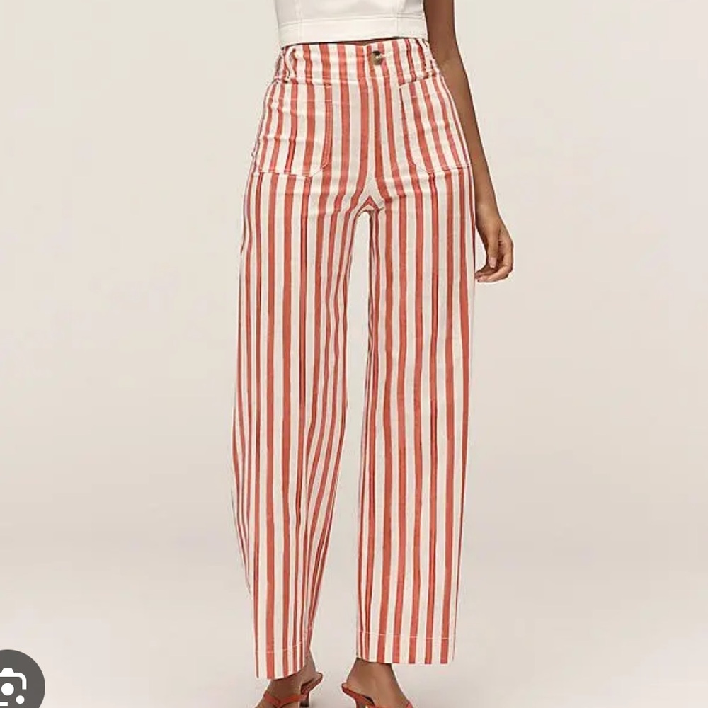 NWT ANTHROPOLOGIE Maeve Colette Crop Wide-Leg Pants, Red Stripe, size 25P - Picture 3 of 3